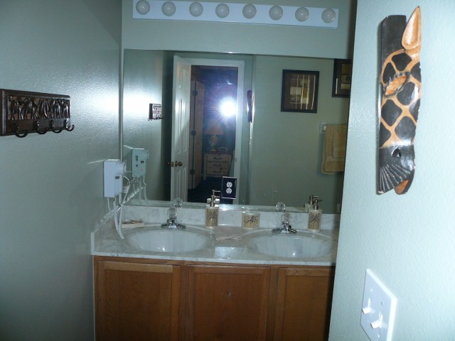 en-suite bath has a double vanity and Hairdryer